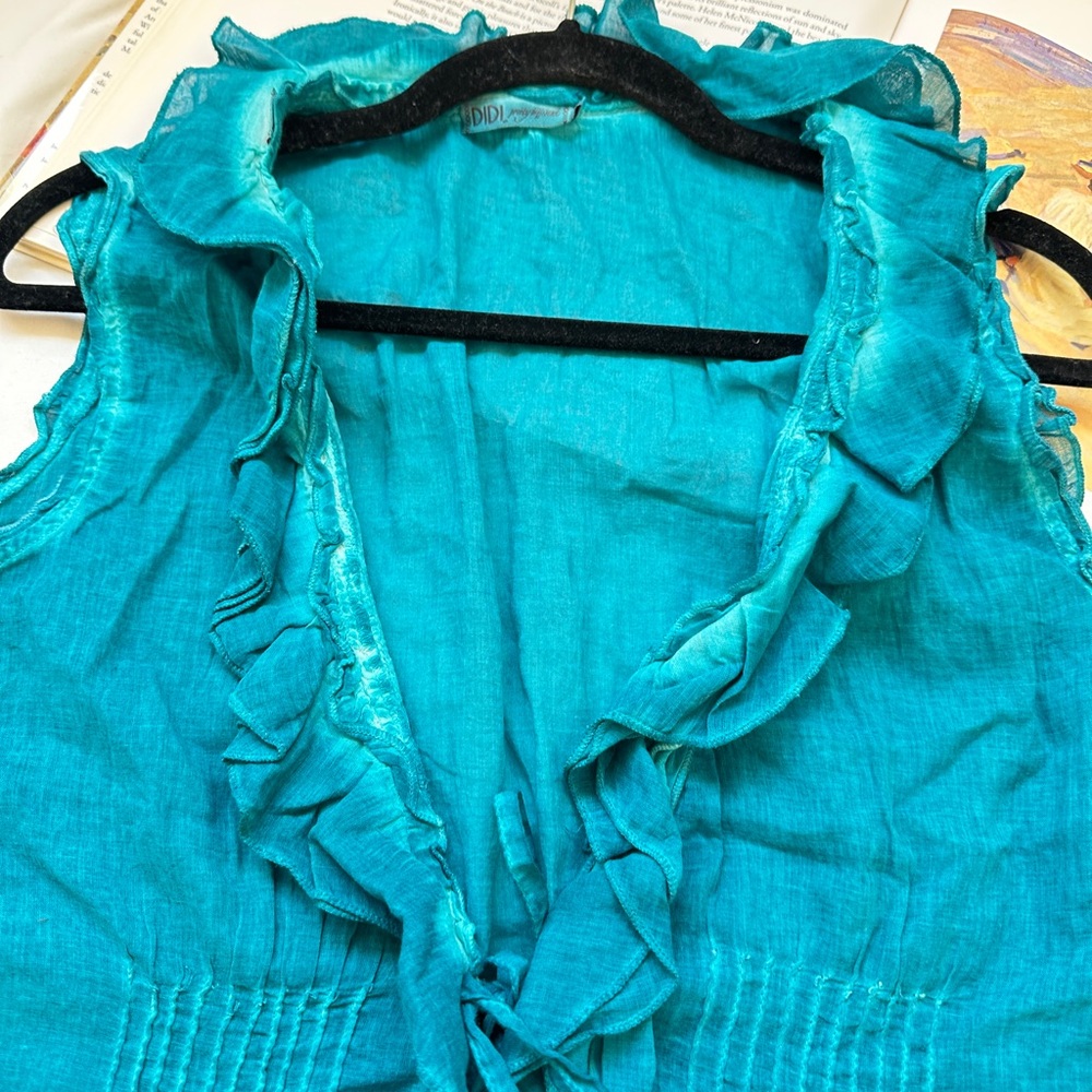 Teal Ruffled Blouse - Picture 4 of 14